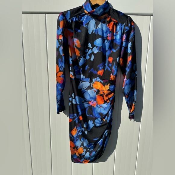 Marciano long sleeve bodycon zipper multicolor print mini ruched dress 2 - Picture 4 of 5